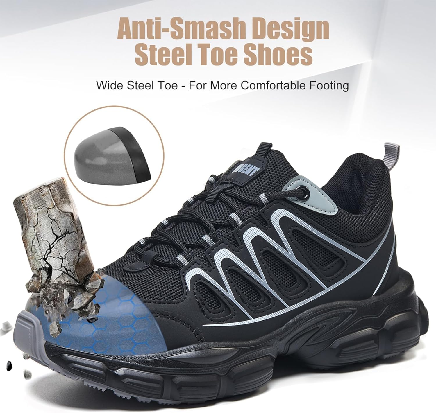 Steel Toe Shoes for Women Men Wide Non Slip Composite Work Sneakers Indestructible Comfortable Safety Tennis Shoes Lightweight Breathable Construction Sneakers Puncture Proof Ergonomic Design - Image 3