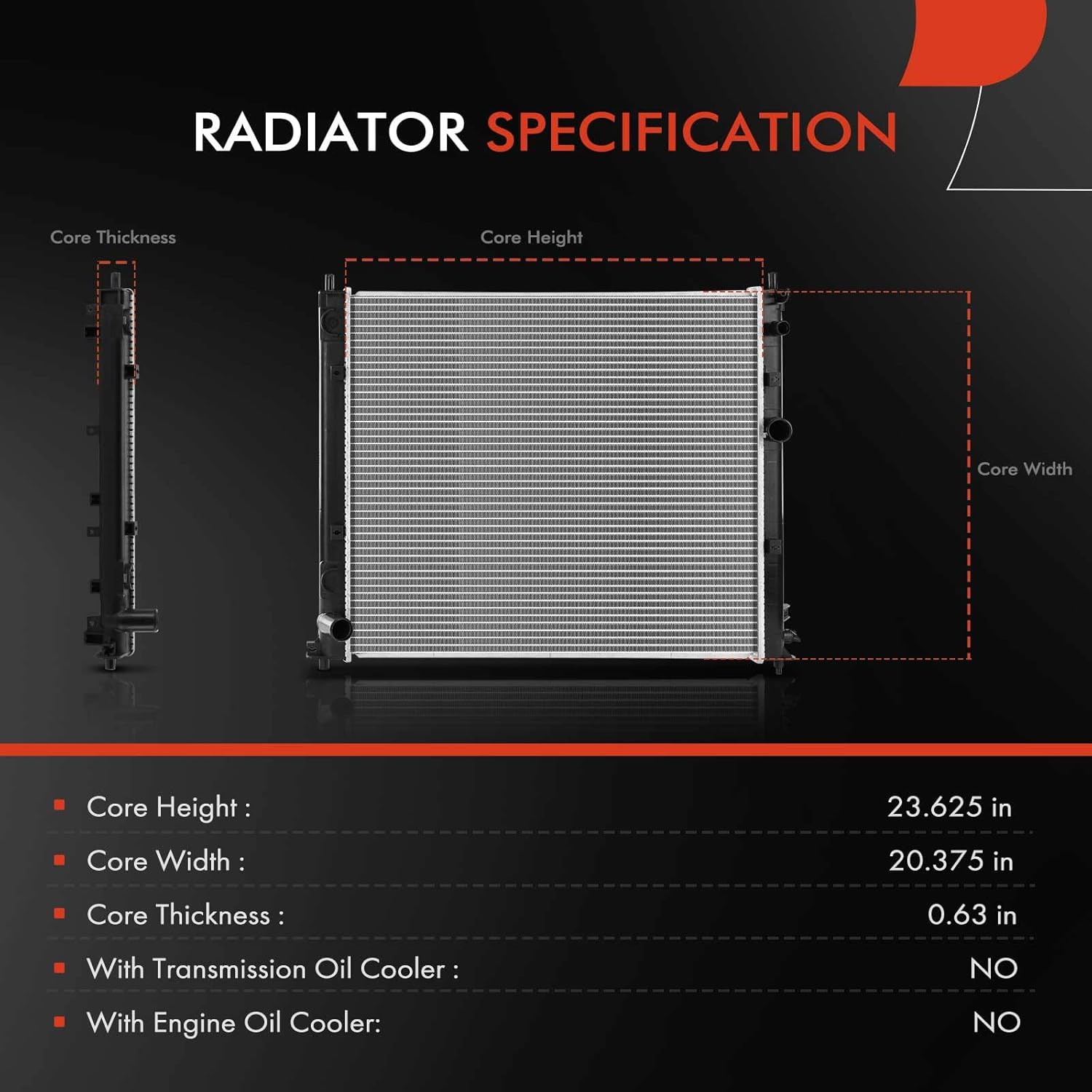 A-Premium Engine Coolant Radiator Assembly Compatible with Cadillac STS 2008 2009 2010 2011, V6 3.6L, with Tow Package, Replace# 19130356