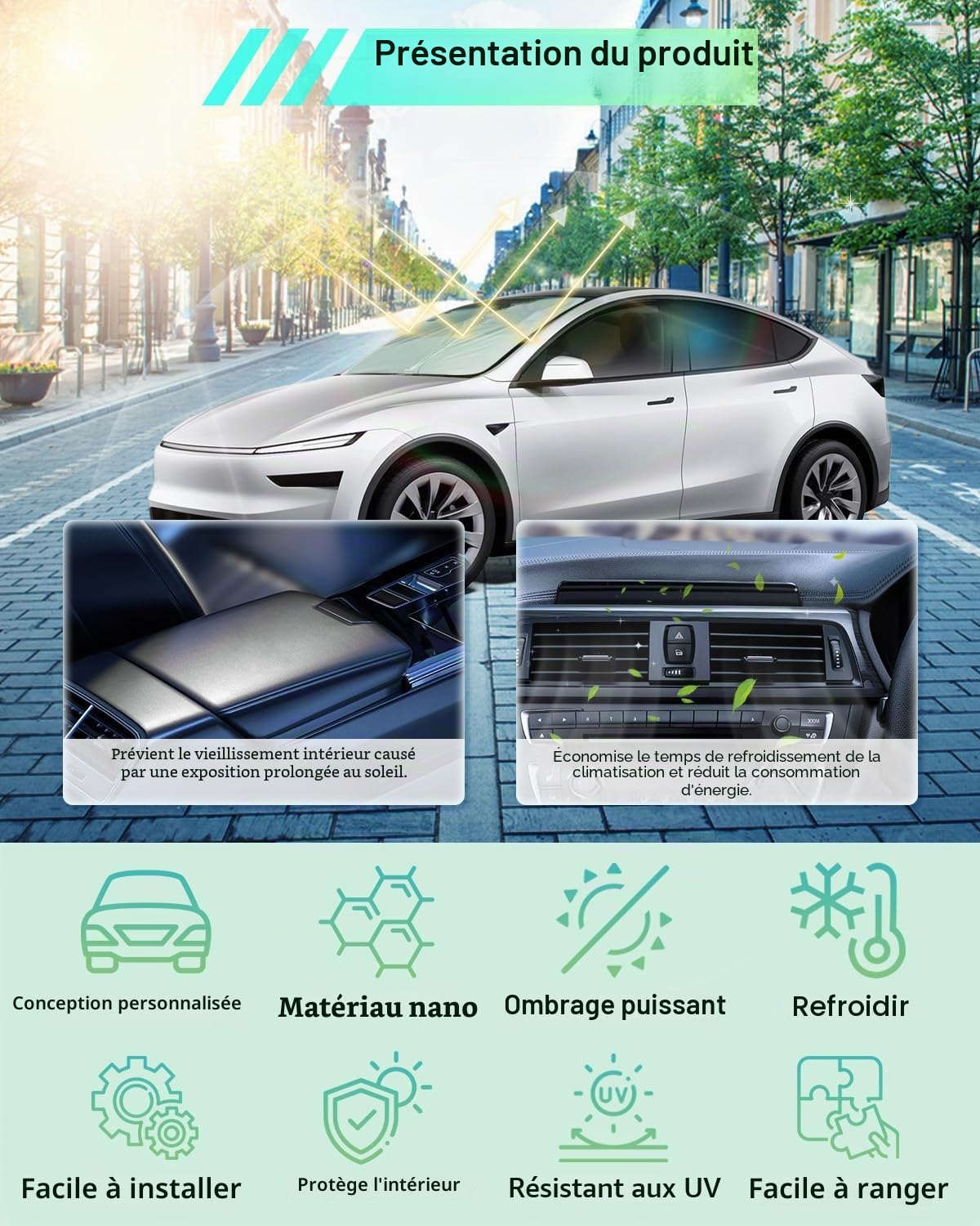 [Upgrade] GAFAT 2017-2027 Tesla Model Y Juniper/Model 3 Highland Protection Solaire Pare-Brise Avant, Tesla Y Standard Premium 2026 Accessoires, Pare-Soleil Paresole, Refroidissement, Protection UV