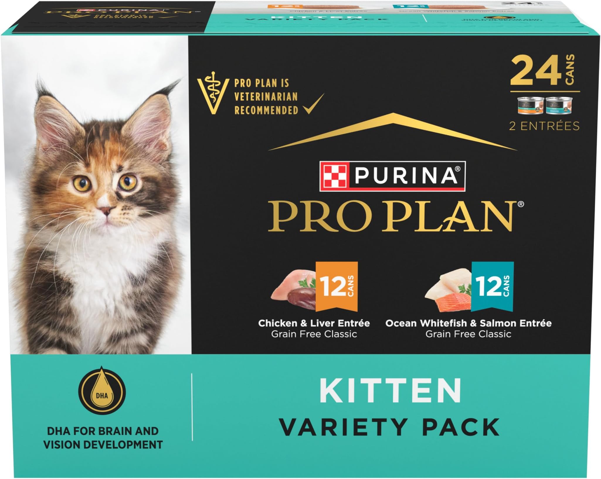 Grain Free Chicken and Liver and Ocean Whitefish and Salmon 24 ct Kitten Wet Food Variety Pack - (24) 3 oz. Cans