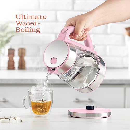 Miniatura 3 de Speed-Boil - Hervidor eléctrico  Caldera de agua de 1.7 litros de 1500 W, hervidor de café y té de vidrio de borosilicato, apertura amplia fácil de