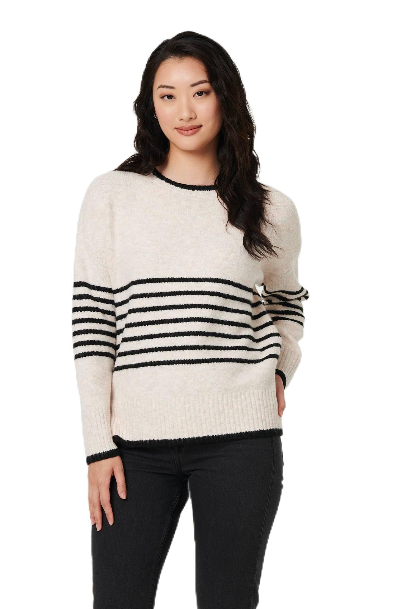 Izabel London Women's White Striped Relaxed Long Sleeve Jumper In | : Medium