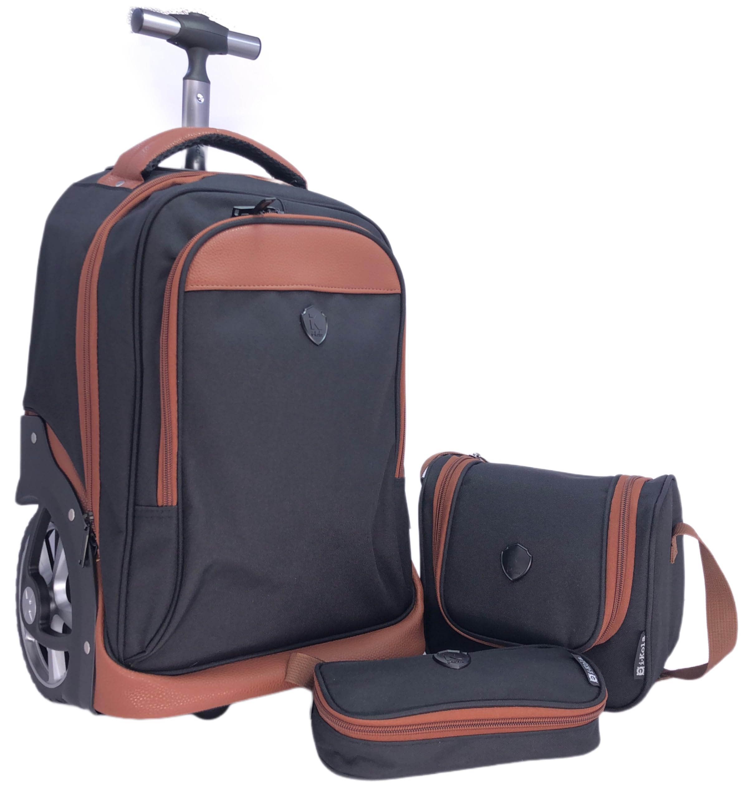 Big Wheel School Trolley For Kids 18 Inch Black and Brown Include Lunch Bag And Pencil Pouch