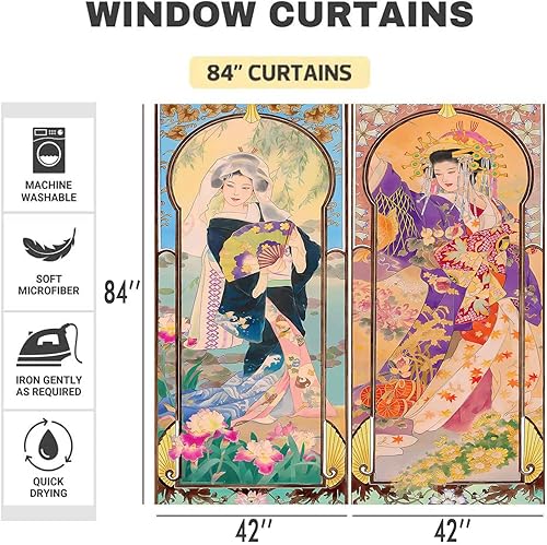 Miniatura 7 de Art Nouveau - Cortinas opacas de geisha japonesa de verano, serie de temporada de otoño, cortina estilo pintura al óleo, montaje en flor de cerezo,