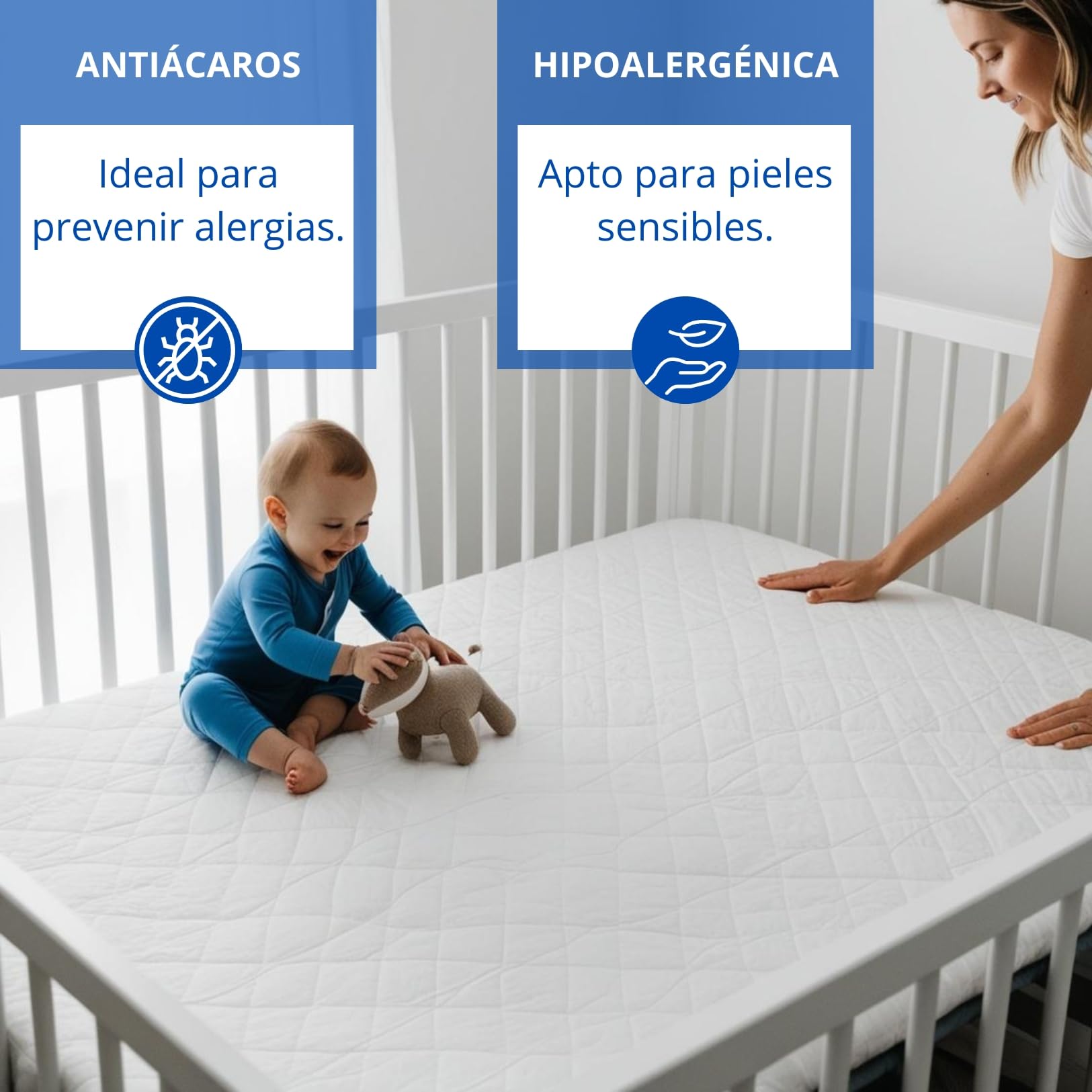 Protector de Colchón Cuna 60x120cm DECASATEXTIL® - Acolchado, Impermeable, Transpirable, Hipoalergénico y Antiácaros - para un Sueño Seguro y Limpio Blanco