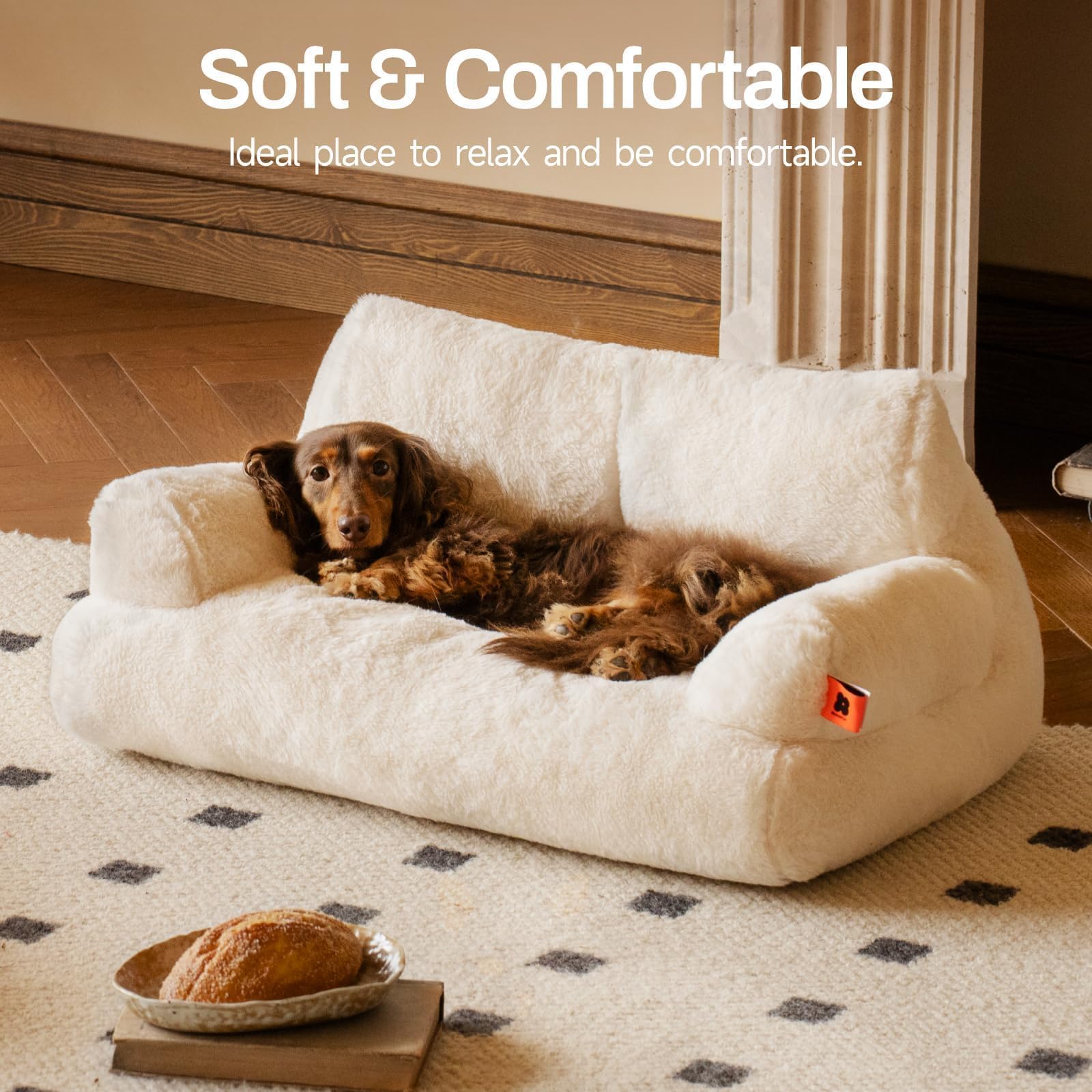 MEWOOFUN groß Katzenbett kleines Hundesofa Flauschig und waschbar Katzensofa Hundebett für Katzen, weich Katzenbett katzencouch mit Rutschfester Unterseite, weiß 66x48cm