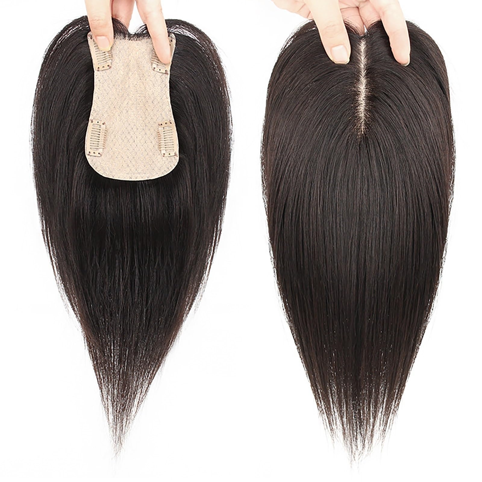 Clip-In-Top-Haarteile 100% Echthaar-Topper For Frauen Natürliches Schwarzes Haartoupet Haarverlängerung Auf Seidenbasis Bei Leichtem Haarausfall/Dünner Werdendem Haar/Grauem Haar (Size : 30cm)
