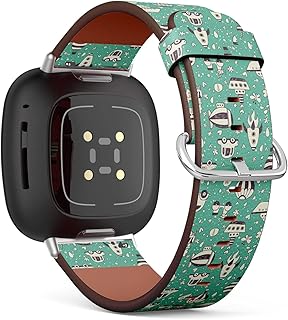 CJBROES Replacement Leather Watch Band, Compatible with Fitbit Versa 3 and Fitbit Sense of Wristband Bracelet Accessory - Cute Retro Transportation