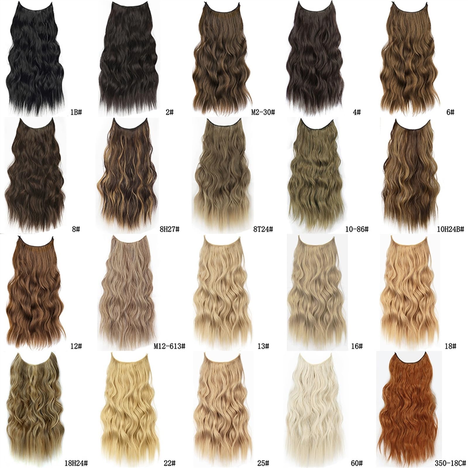Clip nelle estensioni dei capelli Estensioni for capelli con filo invisibile sintetico con filo trasparente 4 clip sicure Parrucchino segreto ondulato lungo 22 pollici nero for donna Clip per estensio