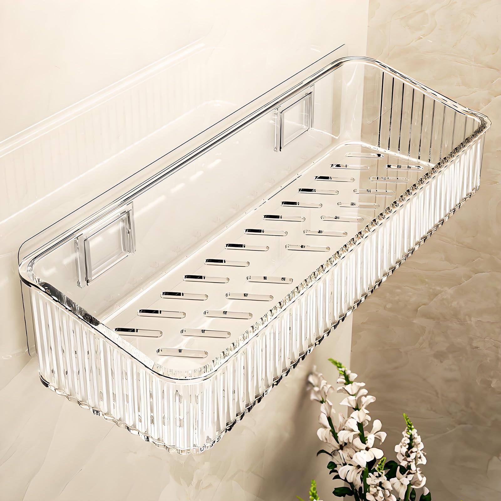 GDQ Crystal Clear Home Organizer Bathroom Shelf for Wall Acrylic Bathroom Shelves for Wall with Self Adhesive Tape