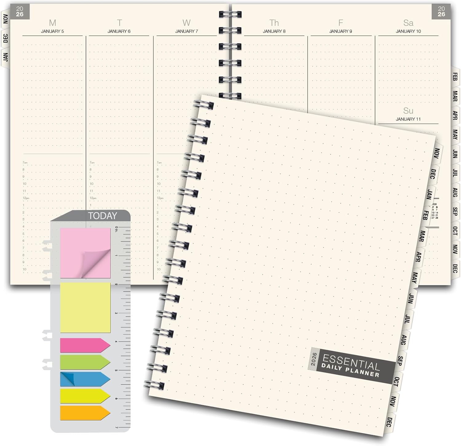 ESSENTIAL 2026 Monthly & Weekly Planner with Tabs, 7"x9": 14 Months (November 2025 - December 2026), Professional, Simple, Easy-to-Use Design and Frosted Poly Cover for Extra Protection (Frosted) 2026 7"x9"