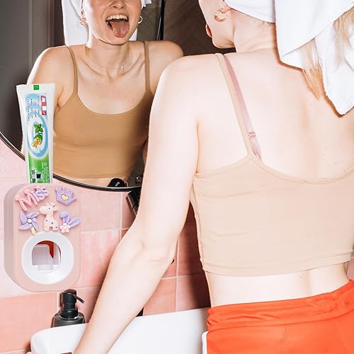 Miniatura 5 de Despachador automático de pasta de dientes y portacepillos de 2 piezas, montado en pared para baño, exprimidor de pasta de dientes para niños