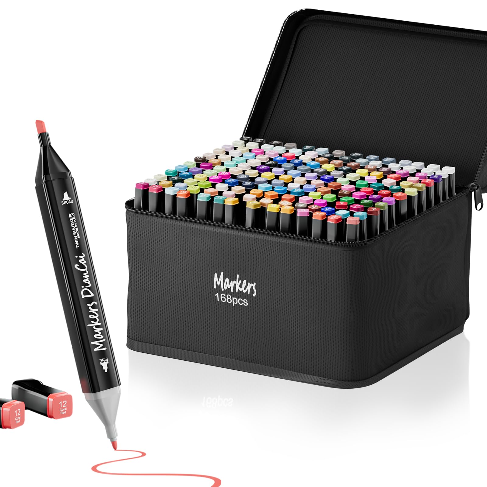 RUN HELIX Alcohol Markers, 168 Colors Dual Tip Markers Broad Brush Tip and Fine Tip, Marker for Coloring Drawing Painting Art, Alcohol Marker Set with