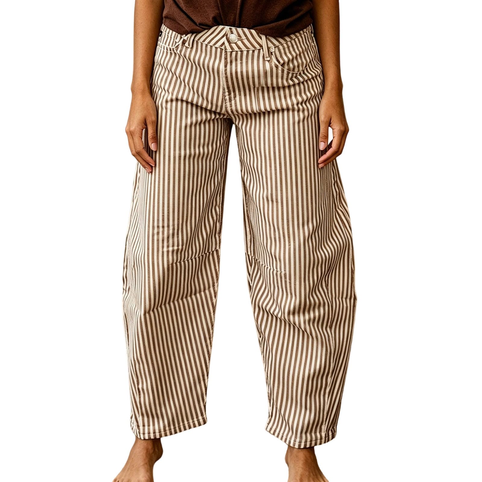 Gestreifte Jeans mit hohem Bund und weitem Bein, lässige, lockere Passform, fließender Palazzo-Stil, Sommermode