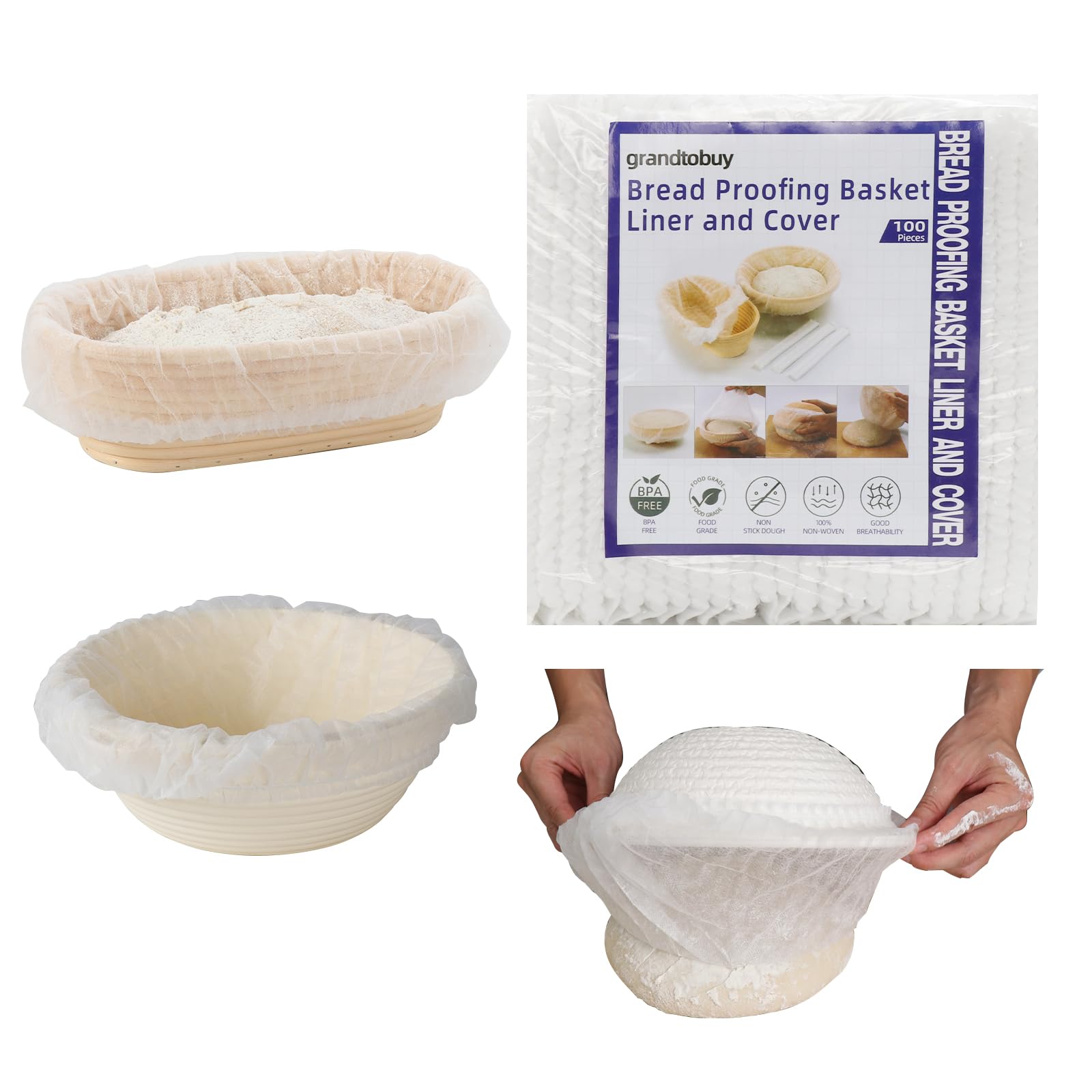 100pcs Disposable Non-Woven Liners Fit 8" 9" 10" 11" 12" Round and Oval Sourdough Banneton Bread Proofing Basket Bread Baking Supply