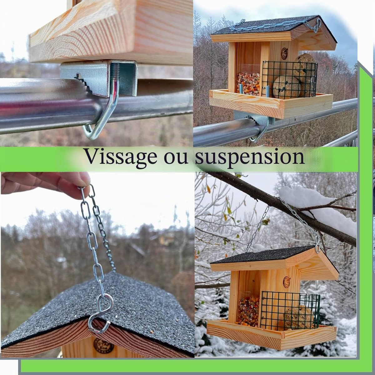 Mangeoire pour Oiseaux pour Balcon résistante aux intempéries Faite à la Main avec Support de Balcon, Taille de 30 à 60 mm À Suspendre Décoration Imperméable