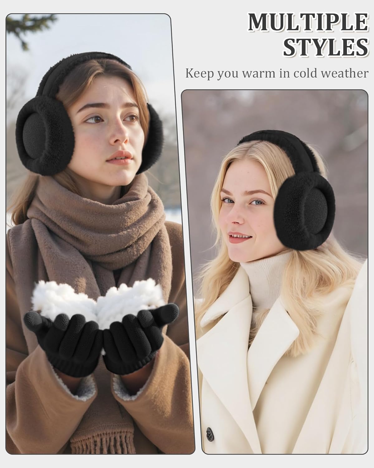 Senker Fashion Ear Muffs for Winter Women W/Screen Touch Gloves Set, Foldable Fuzzy Earmuffs Faux Fur Warmer Covers Outdoor - Image 6
