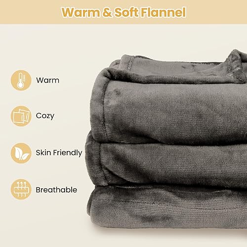 Miniatura 6 de WELLHUT Manta térmica eléctrica tamaño Queen de 84 x 90 pulgadas, doble control, 100% franela, 10 niveles de calefacción, apagado automático de 8