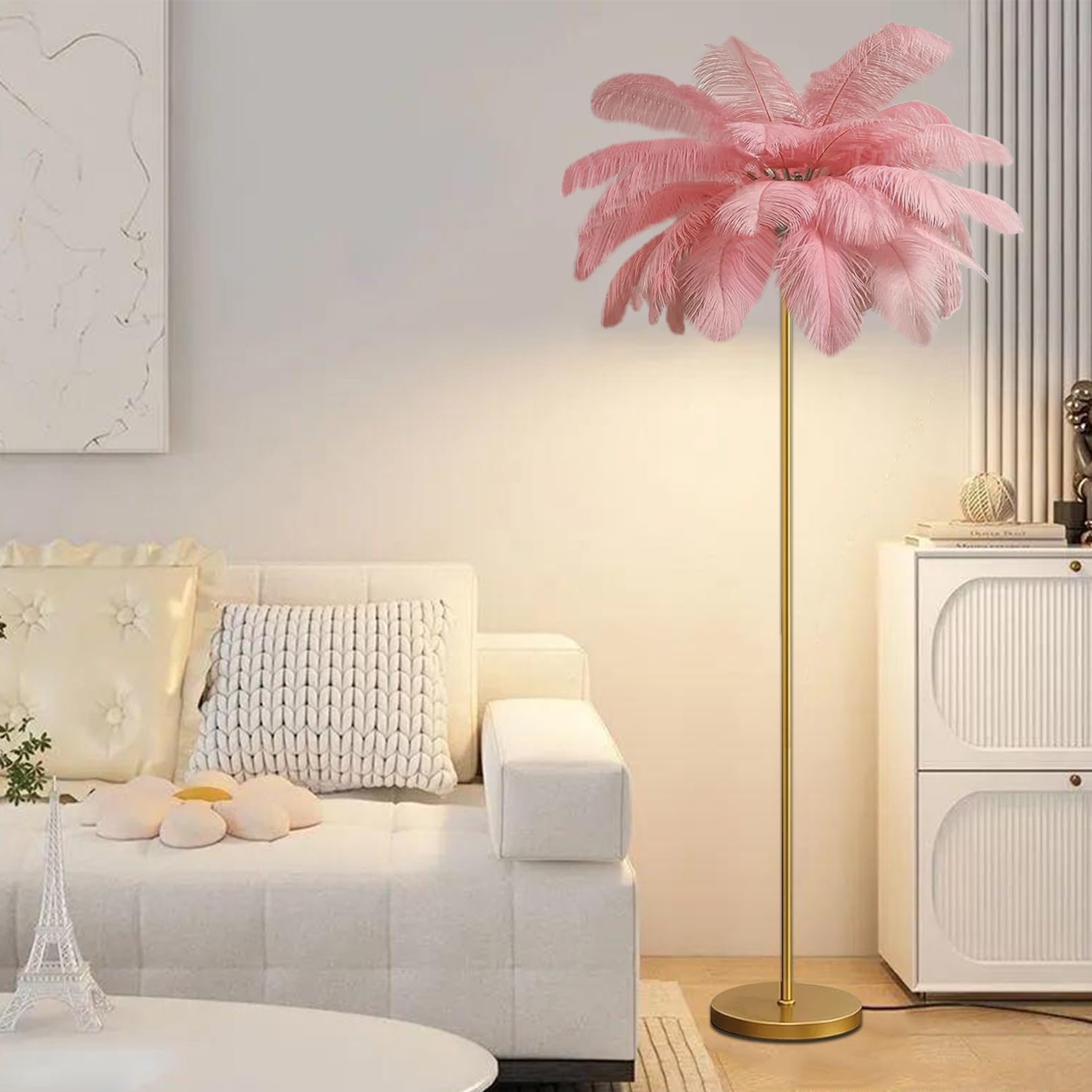 Lampada da Terra in Piume di Struzzo per l'illuminazione della casa, Lampada da Comodino, Lampada da Terra per Soggiorno, Camera da Letto, Angolo Lettura, Arredamento per Ufficio.