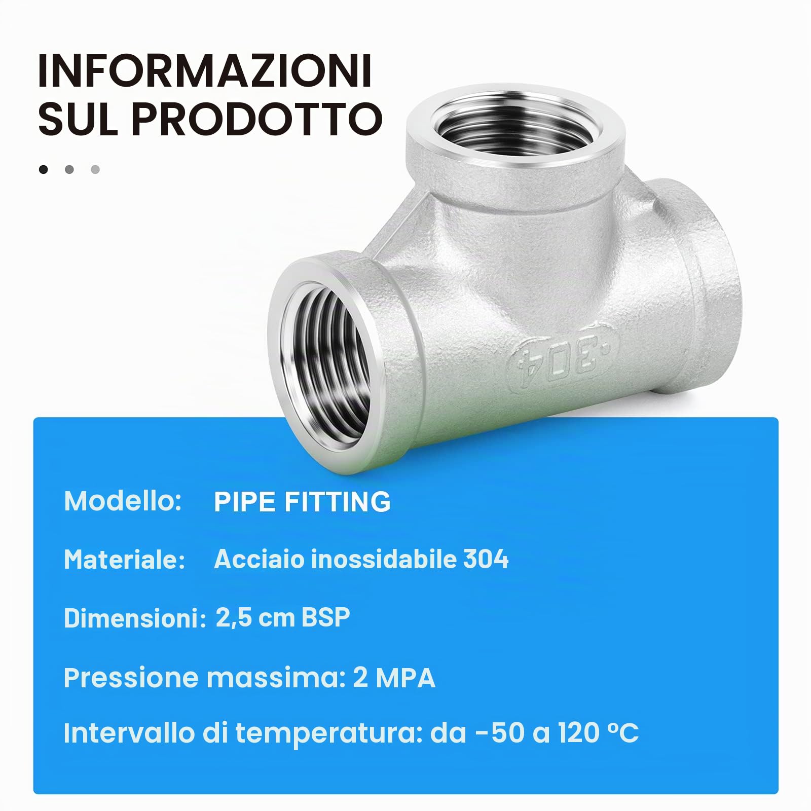 2 Pezzi Raccordi per Tubi a T Femmina BSP a 3 Vie 1" x 1" x 1" in Acciaio Inossidabile 304