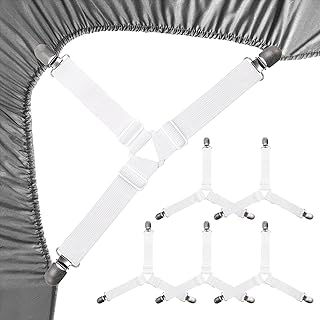 Ssiyiya 5 Pcs Bed Sheet Holder Straps, Triangle Non Slip Triangle Bed Sheet Clips Fitted Sheet Straps Adjustable Elastic Bed Sheet Fastener for Bed Sheets,Mattress Covers, Sofa Cushion(White)