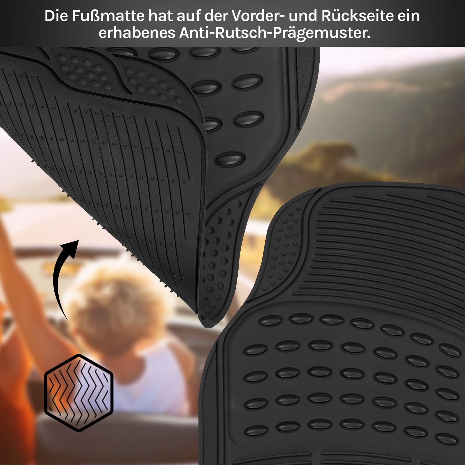 WOLTU Universal Auto Fußmatten Gummimatten Gummi Matten Set Schwarz