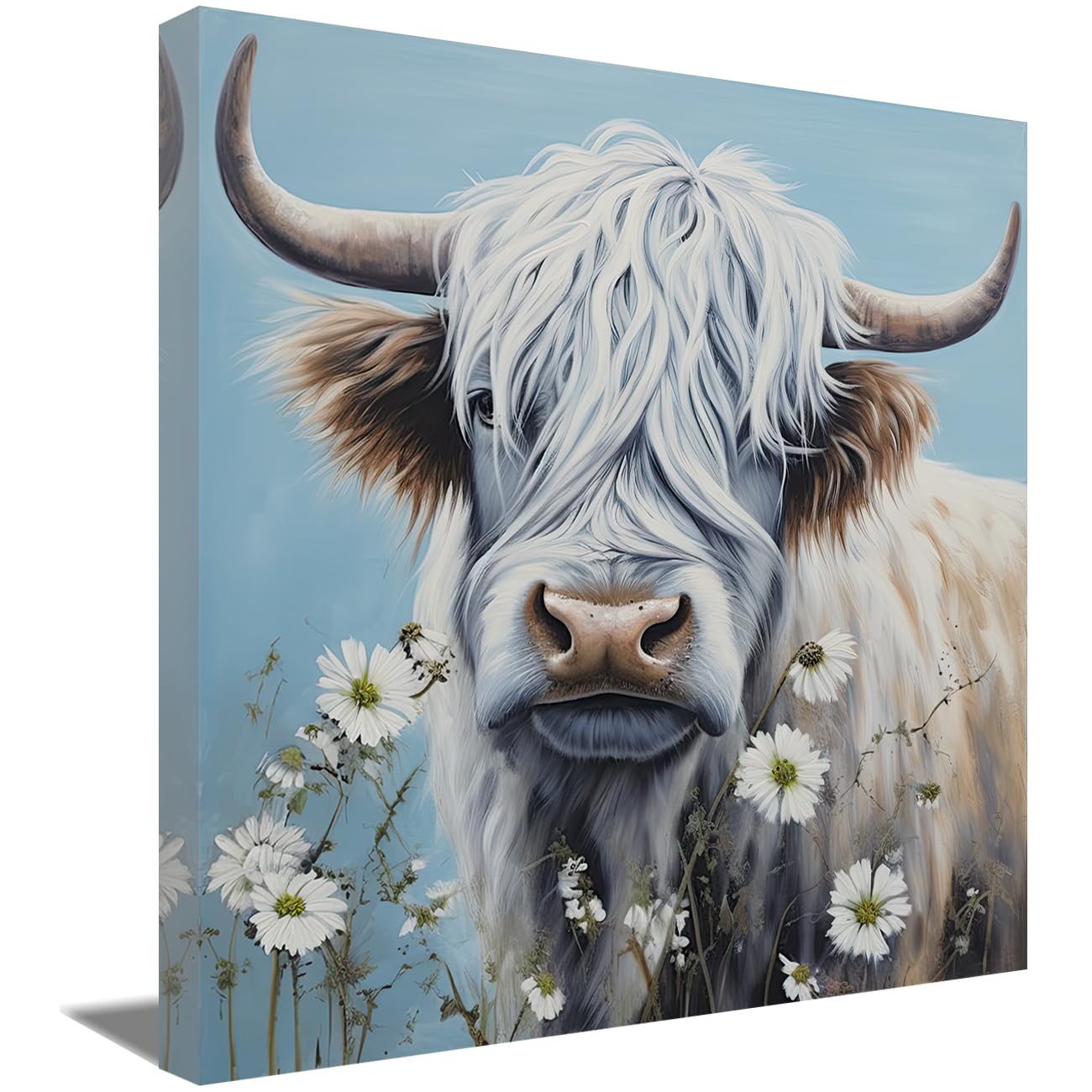 LMYSXAOZ Highland Cow Canvas Wall Art - Rustic Farmhouse Artwork Prints Vintage Animal Painting for Decoration Framed (20.00" x 20.00")