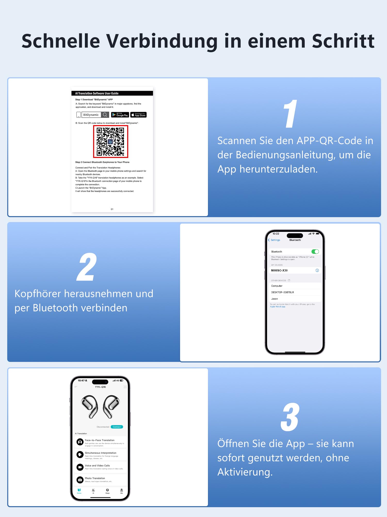 KI Kopfhörer Übersetzer in Echtzeit 4-in-1: Sprachübersetzer Kopfhörer 164 Sprachen 7 Modi mit APP - 75h Bluetooth 6.1 Übersetzung Ohrhörer mit iOS Android - ENC Übersetzer für Reisen Geschäft Lernen