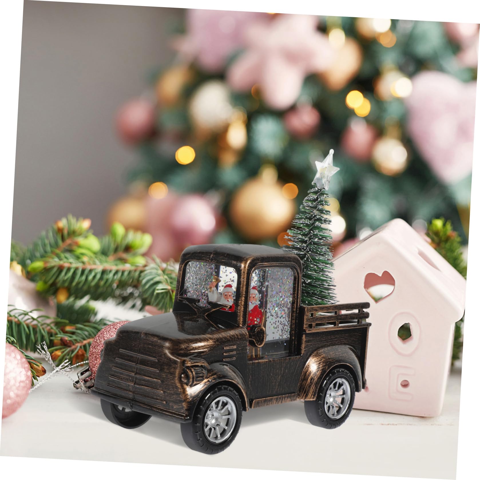 SHINEOFI Decorazione Natalizia Figurina Santa Claus Trattore e Luci a Batteria in Plastica e Resina per Esposizione da Tavolo per Natale e Scaffali