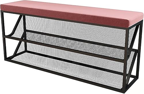 Banco otomano de almacenamiento para pies en el extremo de la cama, banco de zapatos de entrada con cómodo cojín, 3 niveles, de malla metálica,