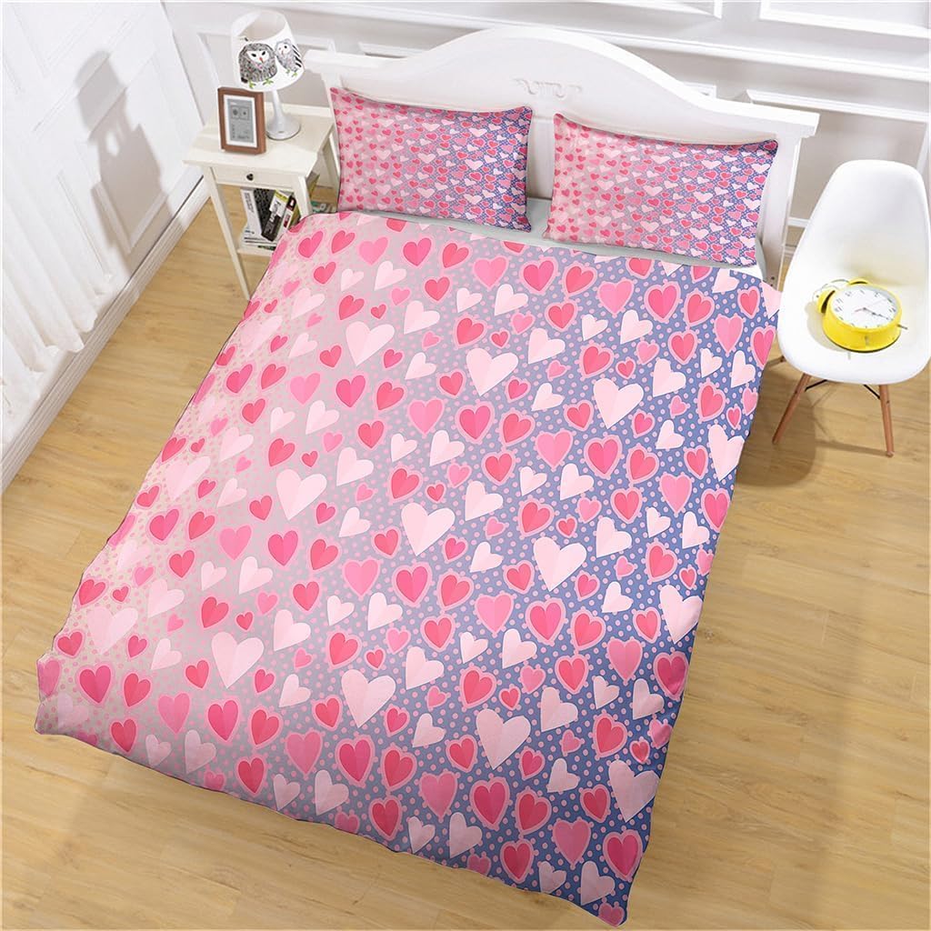 Bettwäsche 200x200 Liebe Bettwäsche-Sets Romantisches Pärchen 3D Druck Bettbezug Liebe Weiche Mikrofaser 3 Teilig Bettbezüge mit Reißverschluss und 2 Kissenbezug 80x80cm I269