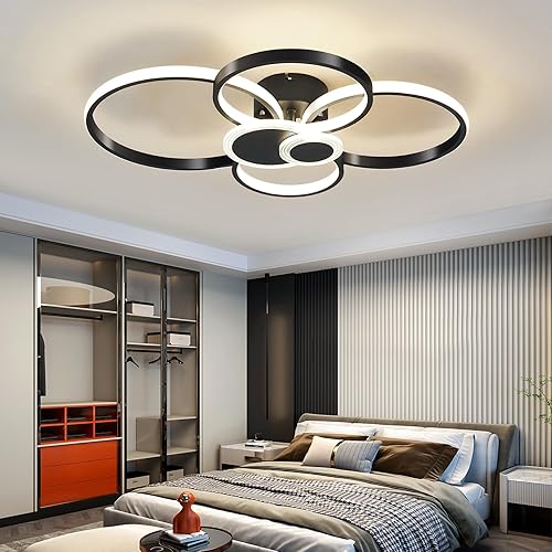 Miniatura 8 de Ofenrd Moderna lámpara de techo LED de montaje empotrado, color negro, con control remoto y aplicación inteligente, lámpara de techo regulable de 3