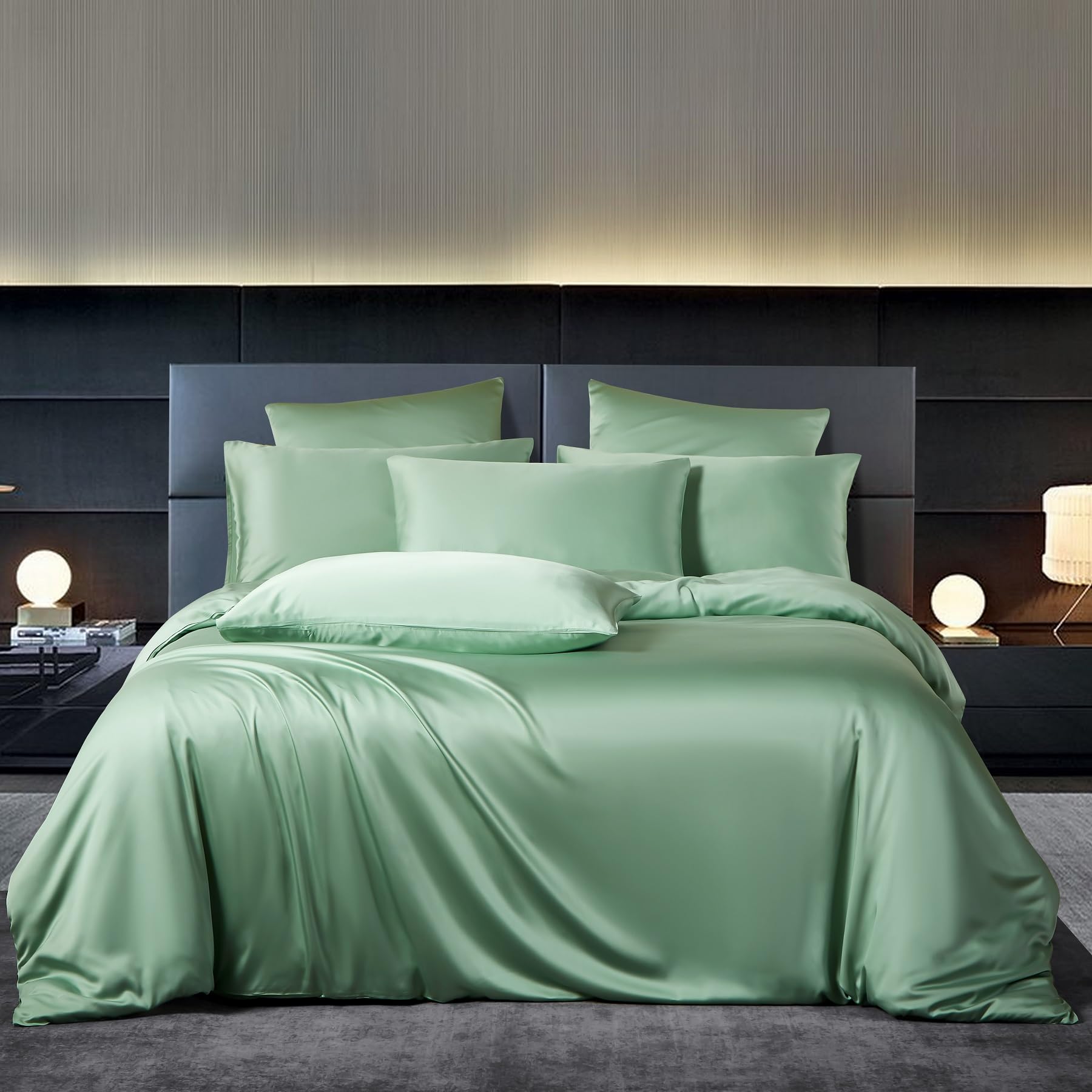 Set di biancheria da letto in bambù 155x220 Verde Tinta unita 50% Bambù Lyocell Lenzuola fresche morbide traspiranti lussuose seta set di copripiumino 3 pezzi con cerniera e 2 federe 80x80 cm