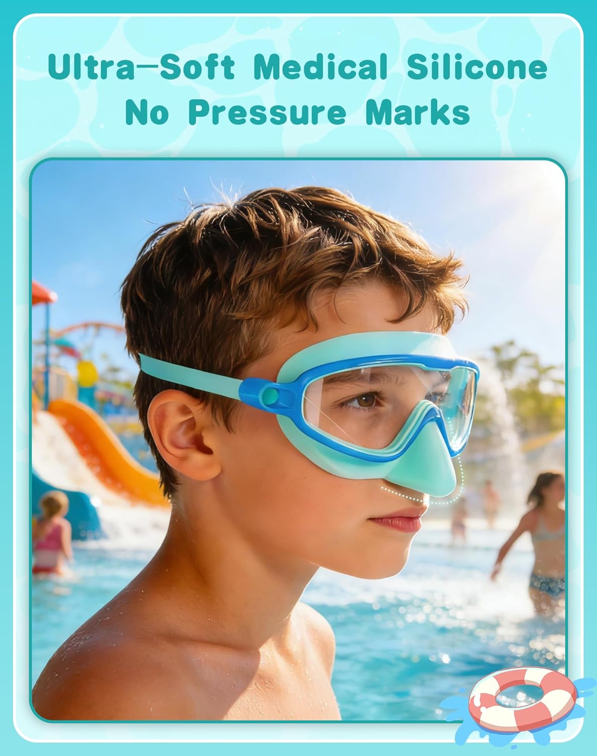 Aegend Kids Swim Goggles with Nose Cover Age 3–14, Anti-Fog UV Protection, No Leaking Comfortable Fit for Boys & Girls