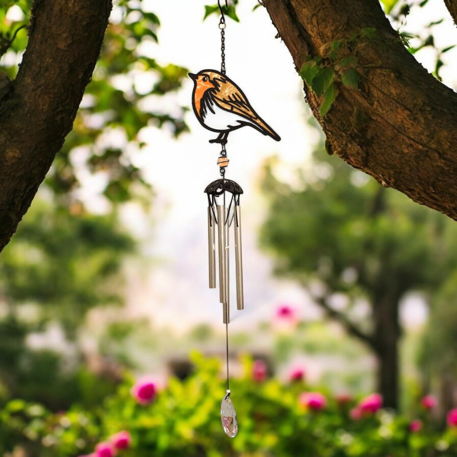 Epsom Door Handle Blue Suncatcher Robin/ Tit/Orange Butterfly/Kingfisher Wind Chime Enchanting Outdoor Decorative Wind Chime With Tit Suncatcher Design For Garden Patio Decor (Robin)