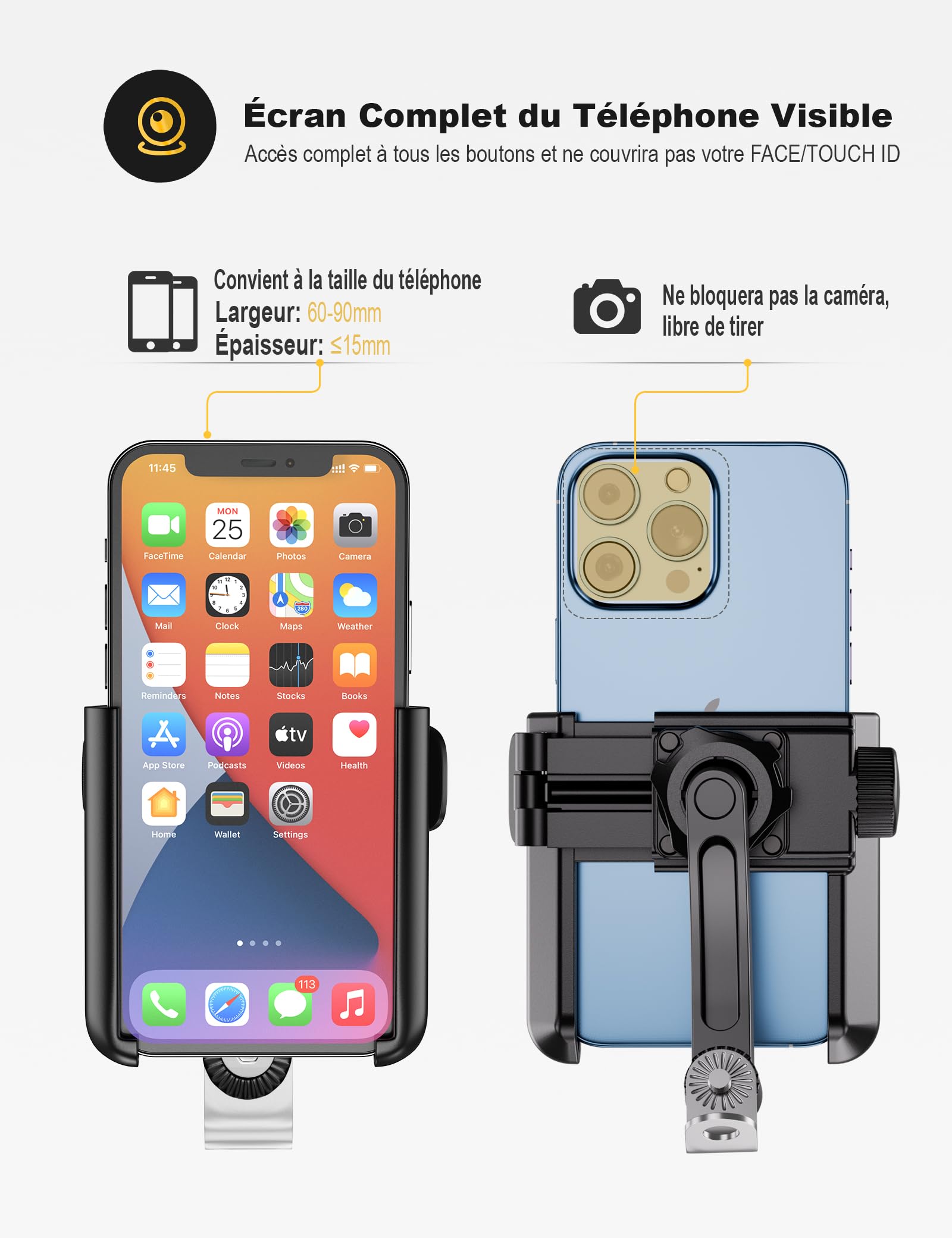 Grefay Support Téléphone de Moto Support Téléphone Scooter Rotatif à 360° Libération Rapide Support Moto Telephone pour 3,5 à 7,0 Pouces Smartphones Appareils