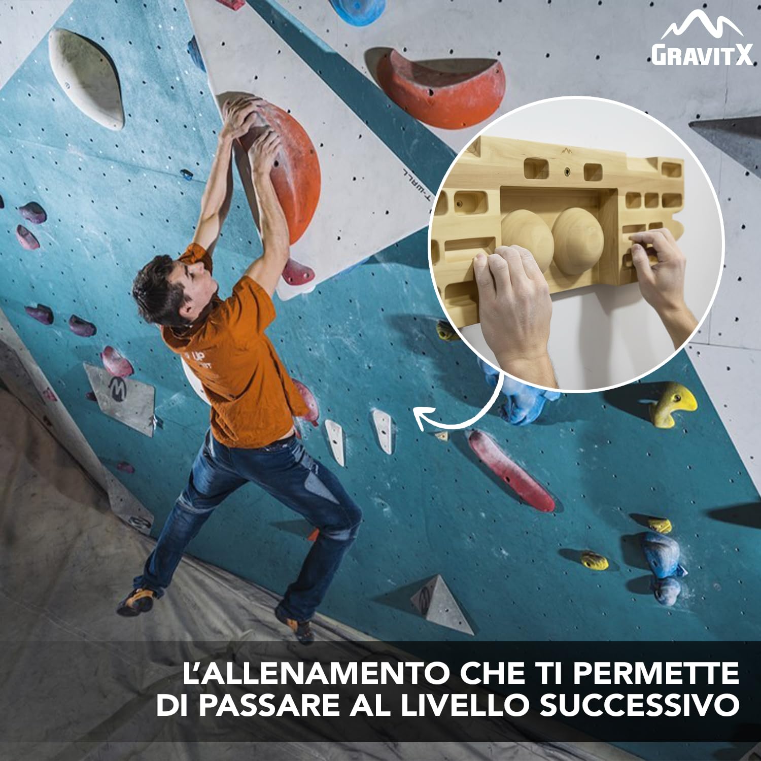 GravitX – Tavola da Arrampicata in Legno 65 cm – Fingerboard da Allenamento con Multiprese 18 a 45 mm – Montaggio a Muro con Gancio di Sicurezza e Piastre in Gomma