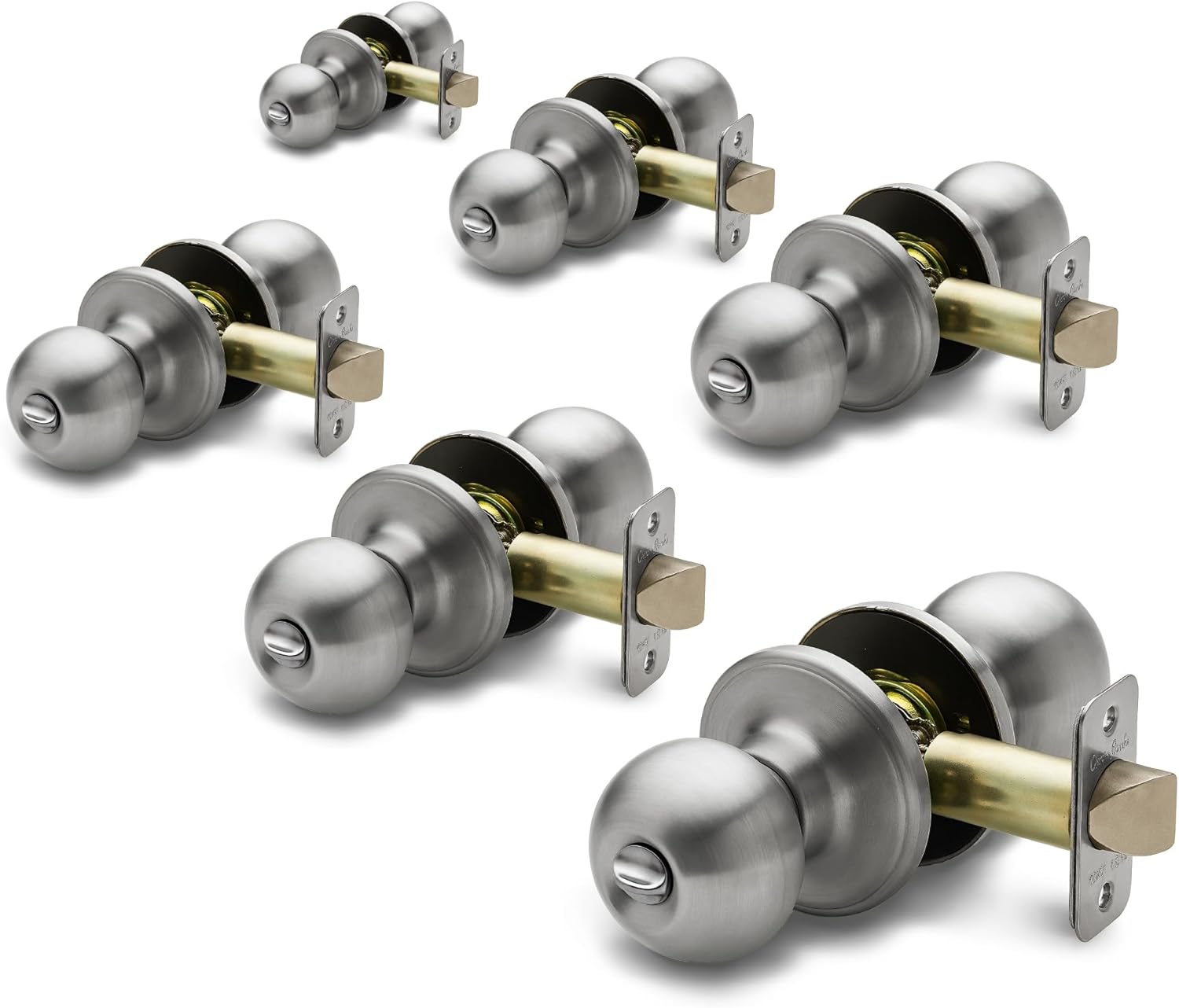 Copper Creek Privacy Interior Door Knob – ANSI Grade-3 Certified, Modern Heavy Duty Handle, Easy Install and Reversible for Bedroom, Bathroom & Closets – Satin Stainless (6 Pack)