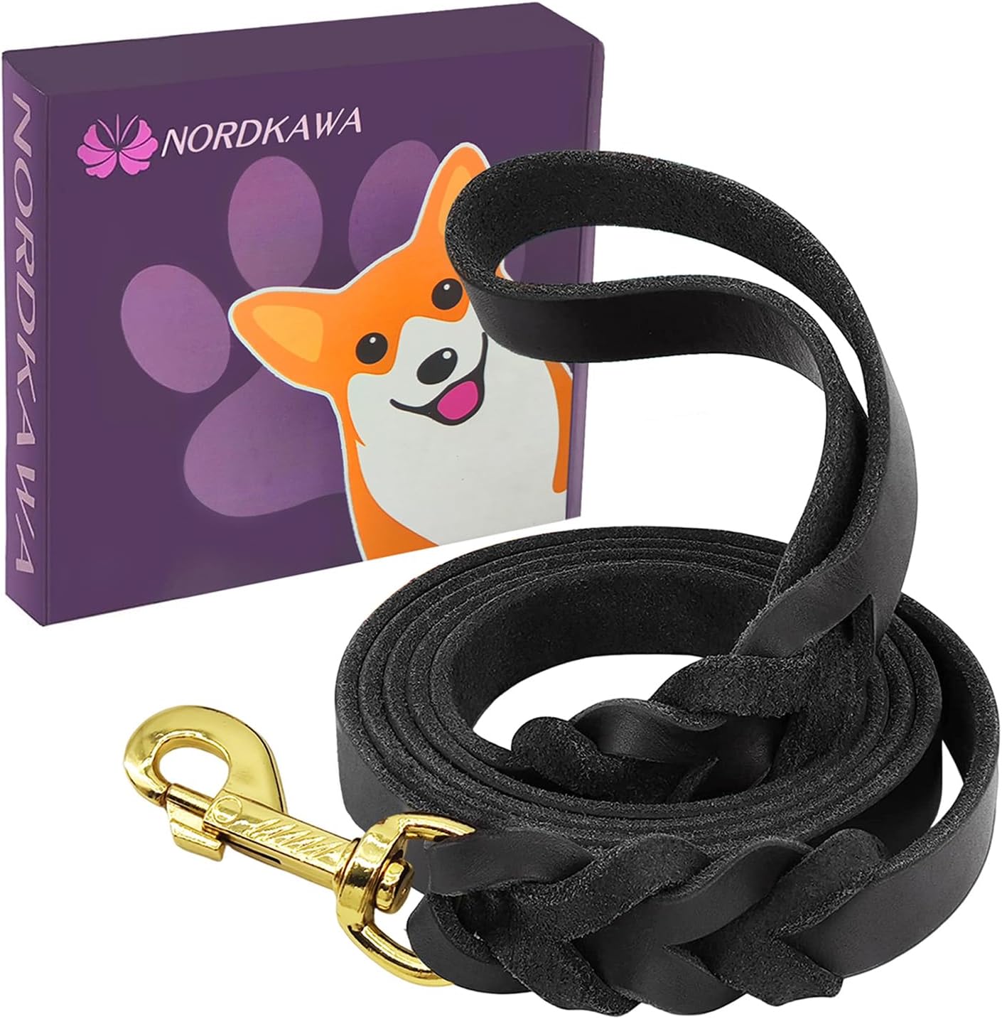 Leather Dog Leash 6Ft x 3/8" Braided Leather Dog