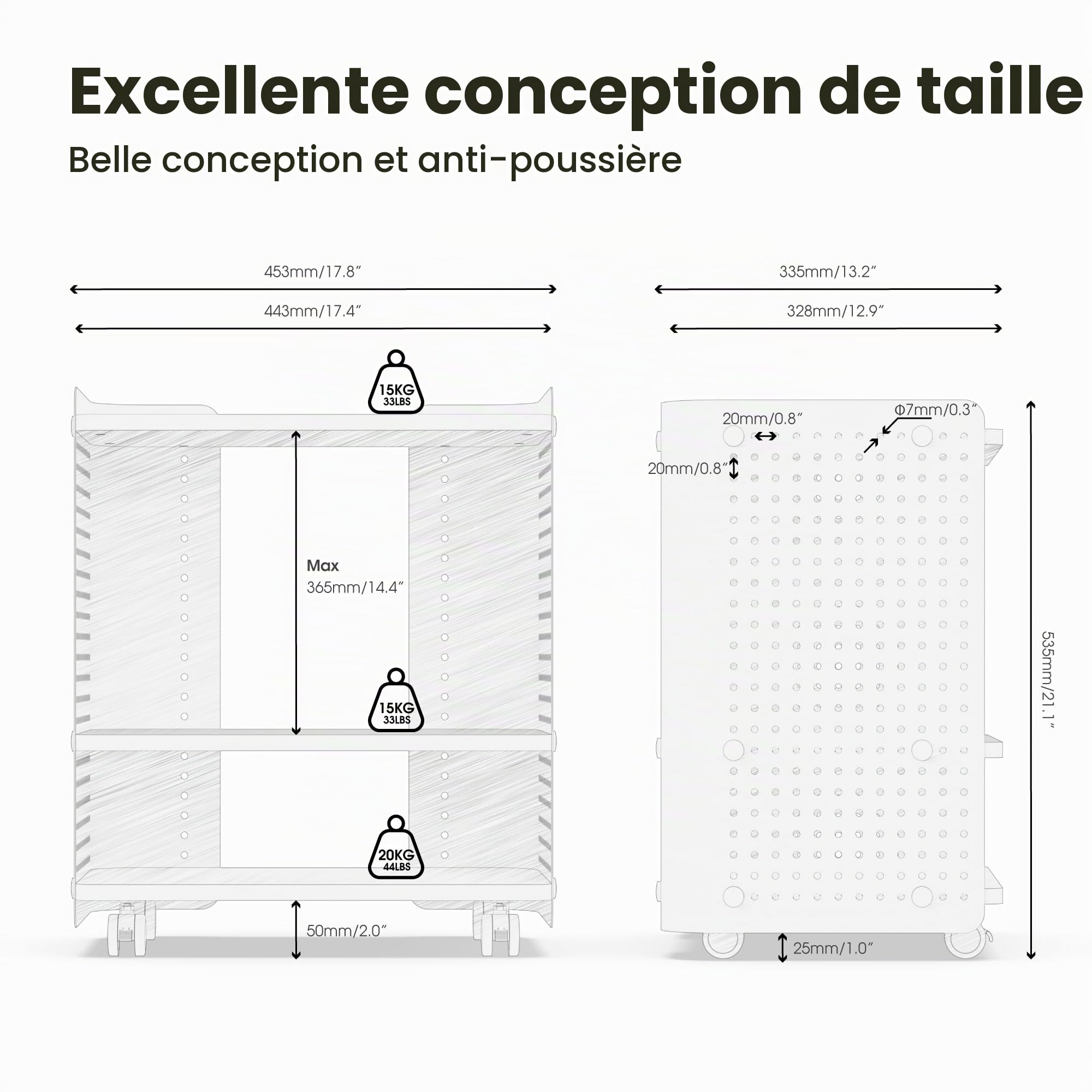 Fenge Support d'Imprimante Mobile, Caisson de Bureau sur roulettes, Meuble pour imprimante, Meuble de Rangement avec 4 Nieavux, Support de Fax, pour Bureau, Chambre, Salon, 45,3x33,5x55,3cm (Blanc)