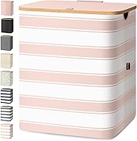 Vista 9 de BALEINE Cesta de lavandería con tapa, cestas altas para la ropa sucia con asas de bambú, contenedor grande para la ropa sucia con soporte interno