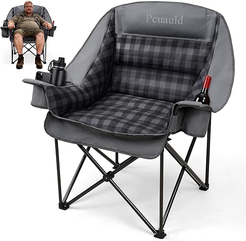 Silla de campamento extragrande XL para adultos, sillas de campamento plegables acolchadas y resistentes con soporte para tazas, soporta 500 libras,