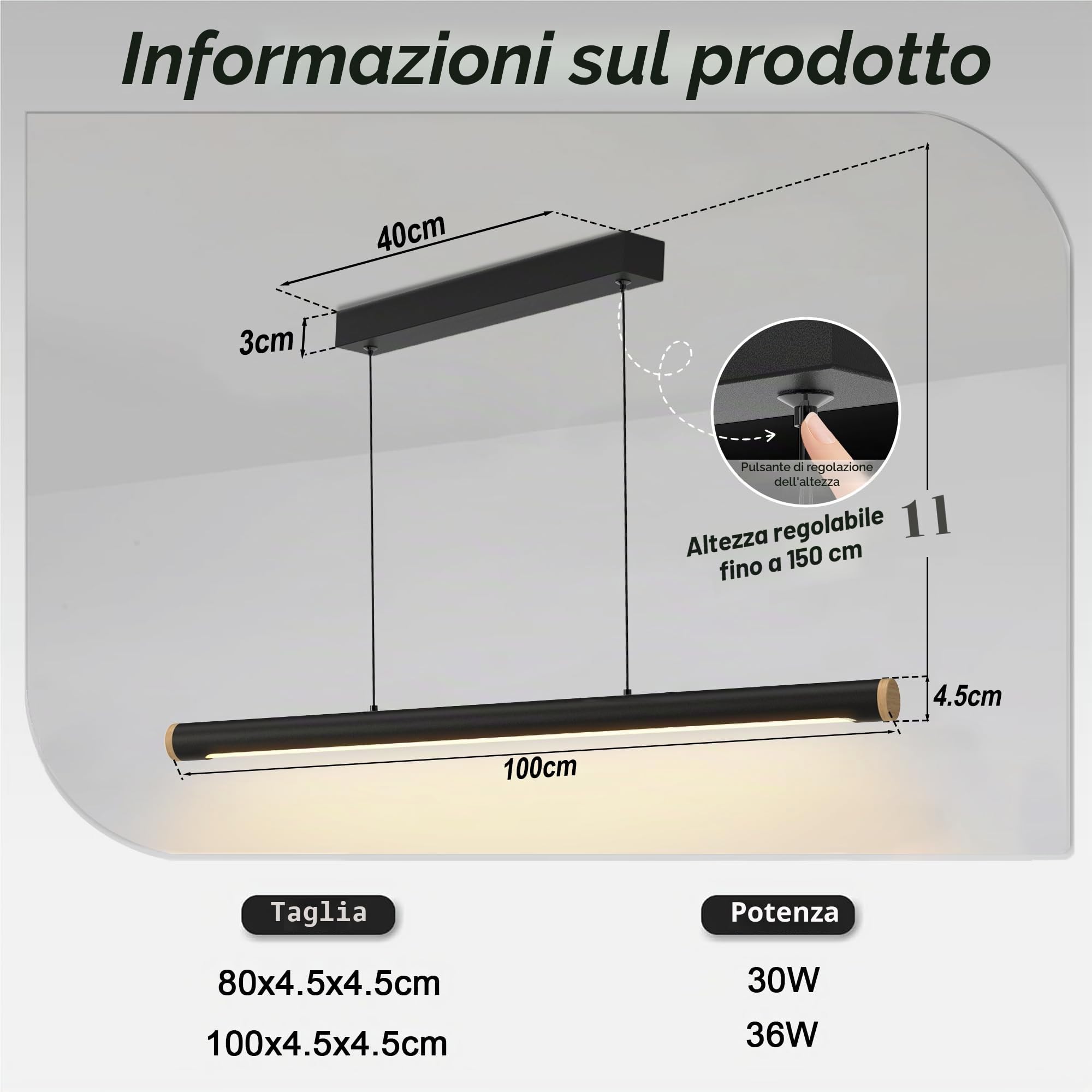 FANLG Lampada a Sospensione Moderna Dimmerabile, 80CM lampada da tavolo nero con telecomando Lampadario cucina Lampadario a sospensione Lineare Regolabile in altezza per sala da pranzo Cucina Ufficio