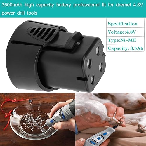 Miniatura 4 de CREABEST Paquete de 2 baterías miniMite de 3500 mAh Ni-MH de 4.8 voltios compatibles con Dremel 755-01 7300-N8 MiniMite 7300-PT para mascotas