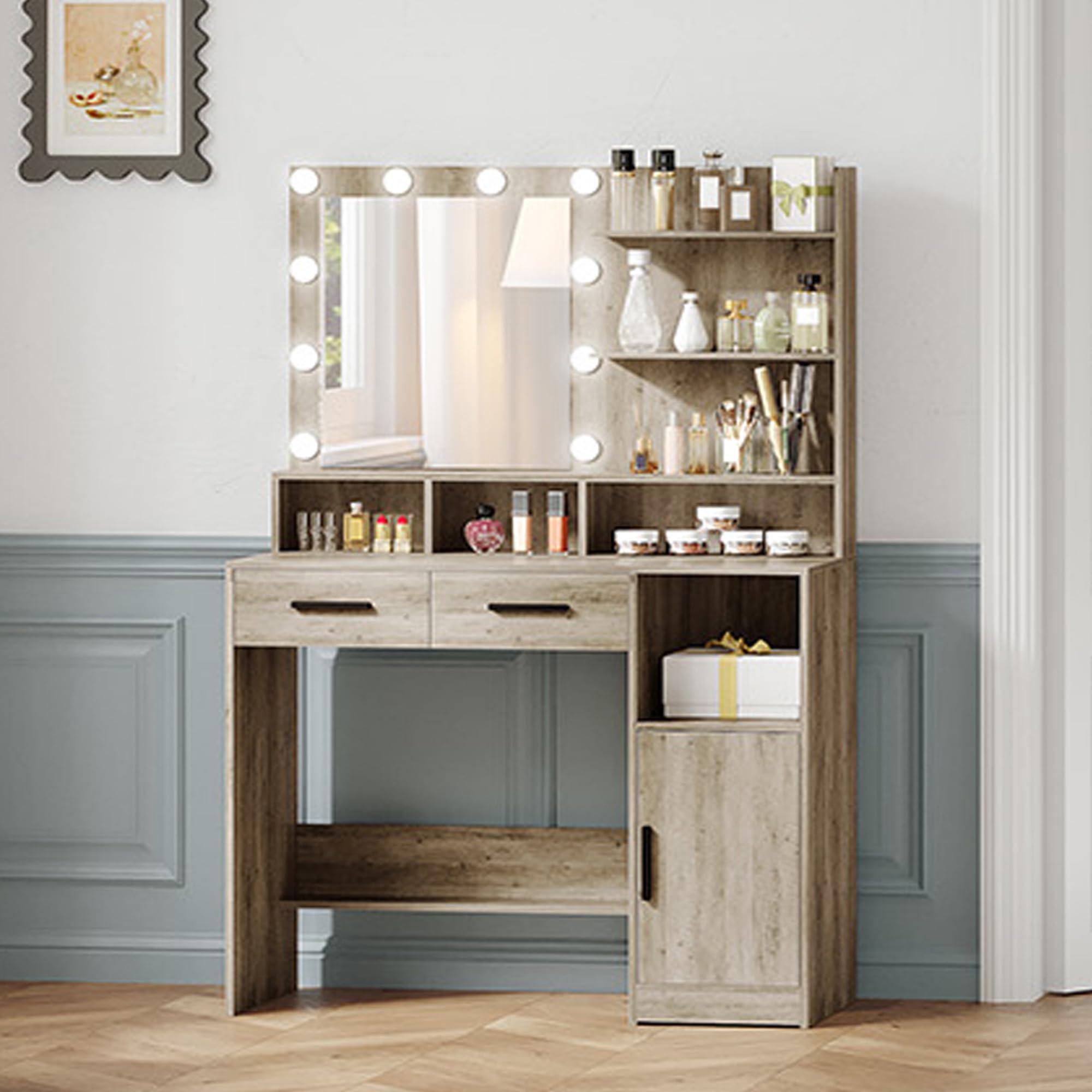 Hzuaneri Coiffeuse avec Miroir et 10 Lumières LED Réglables