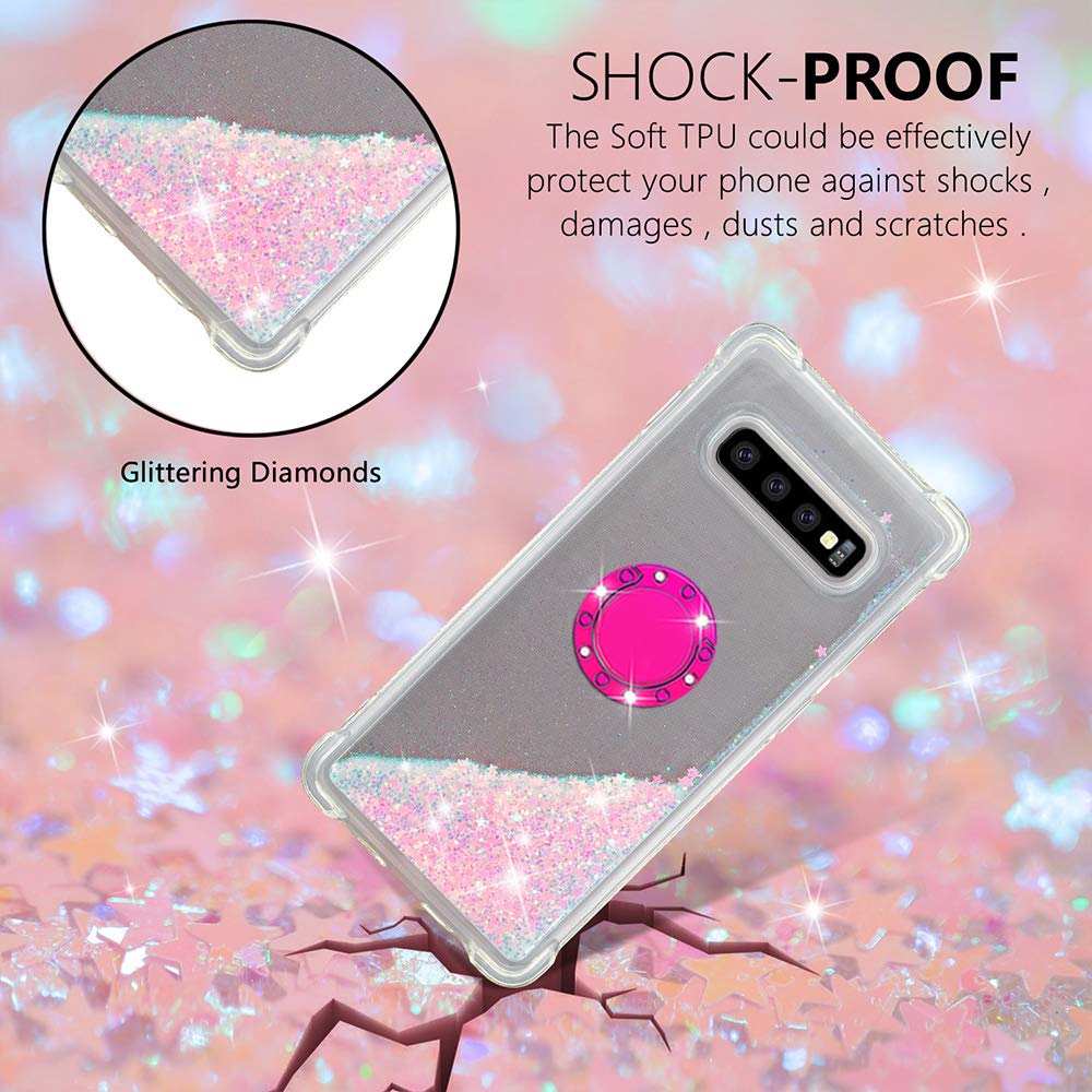 Transparent Liquid Case for Galaxy S10+ Ring Holder, Silicone Phone Case Glitter Floating Liquid Cover Ultra Slim Bumper Case Sparkly Hard Case Resistant Compatible with Samsung Galaxy S10+/S10 Plus