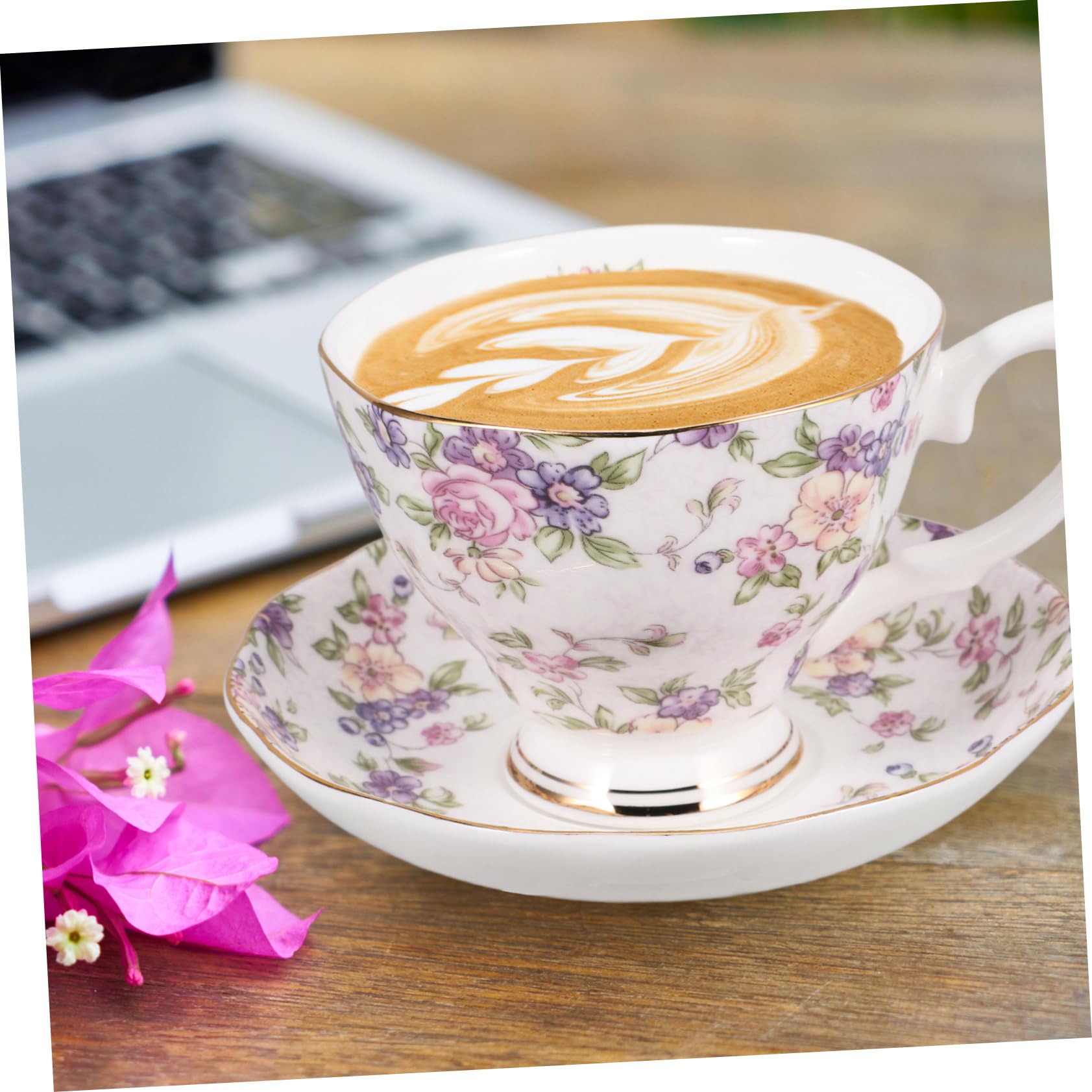 ULTECHNOVO Kaffeebecher Satz aus Feinem Knochenporzellan mit Großem Durchmesser und Einzigartigem Design Leicht zu Reinigen für Europäischen Kaffeegenuss