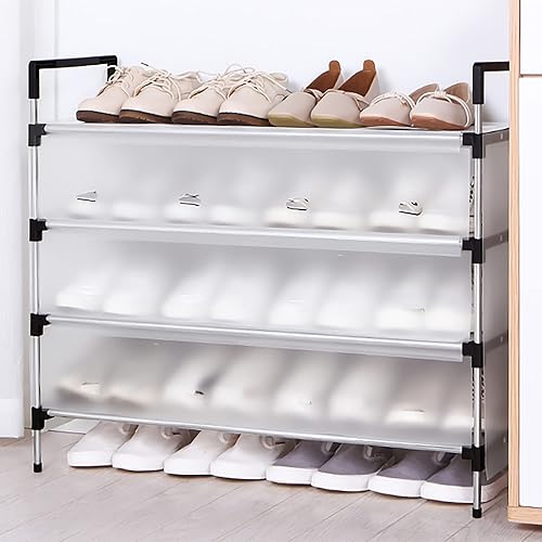 Miniatura 6 de Airbin Zapatero de 4 niveles, estante de almacenamiento a prueba de polvo con capacidad para 12 a 16 pares de zapatos, organizador de estante de