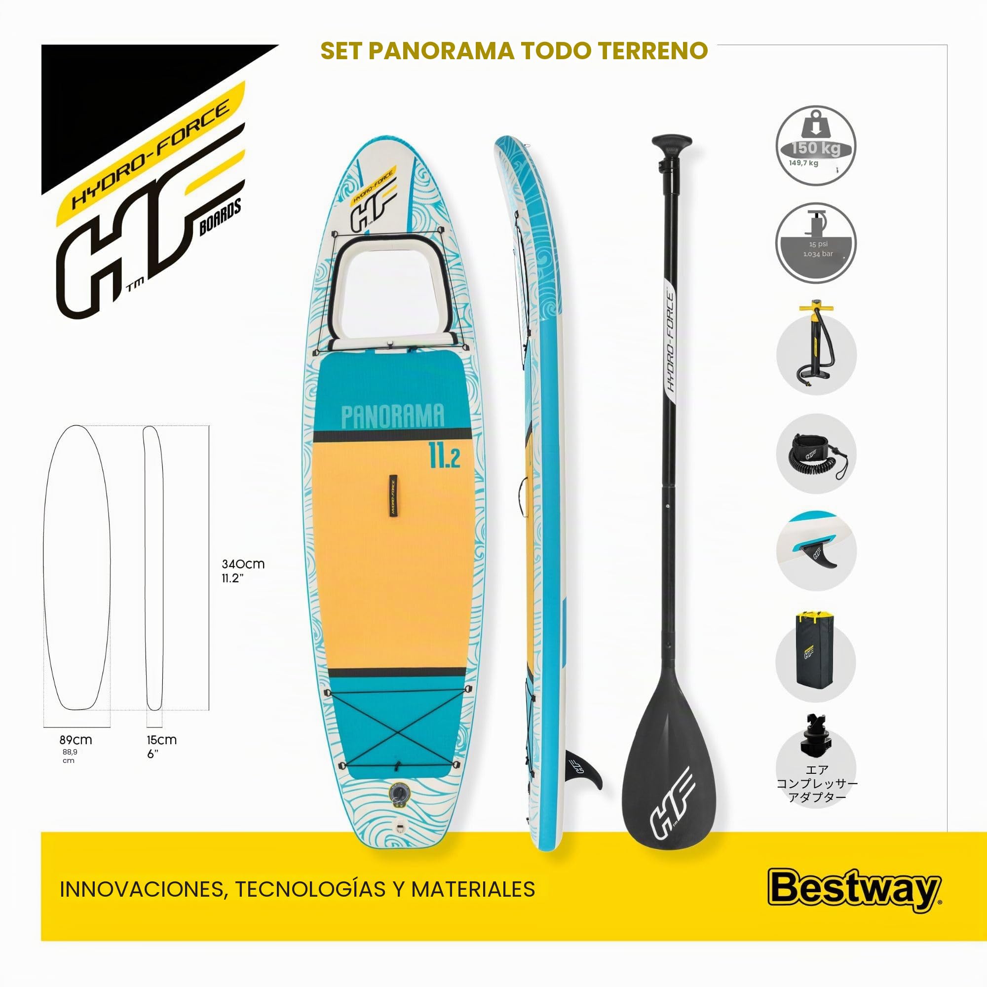 Hydro-Force SUP - Tabla de remo hinchable (2,4 m, 3,8 m, 3,8 m, 3,8 m, 3,8 m, 3,8 m)