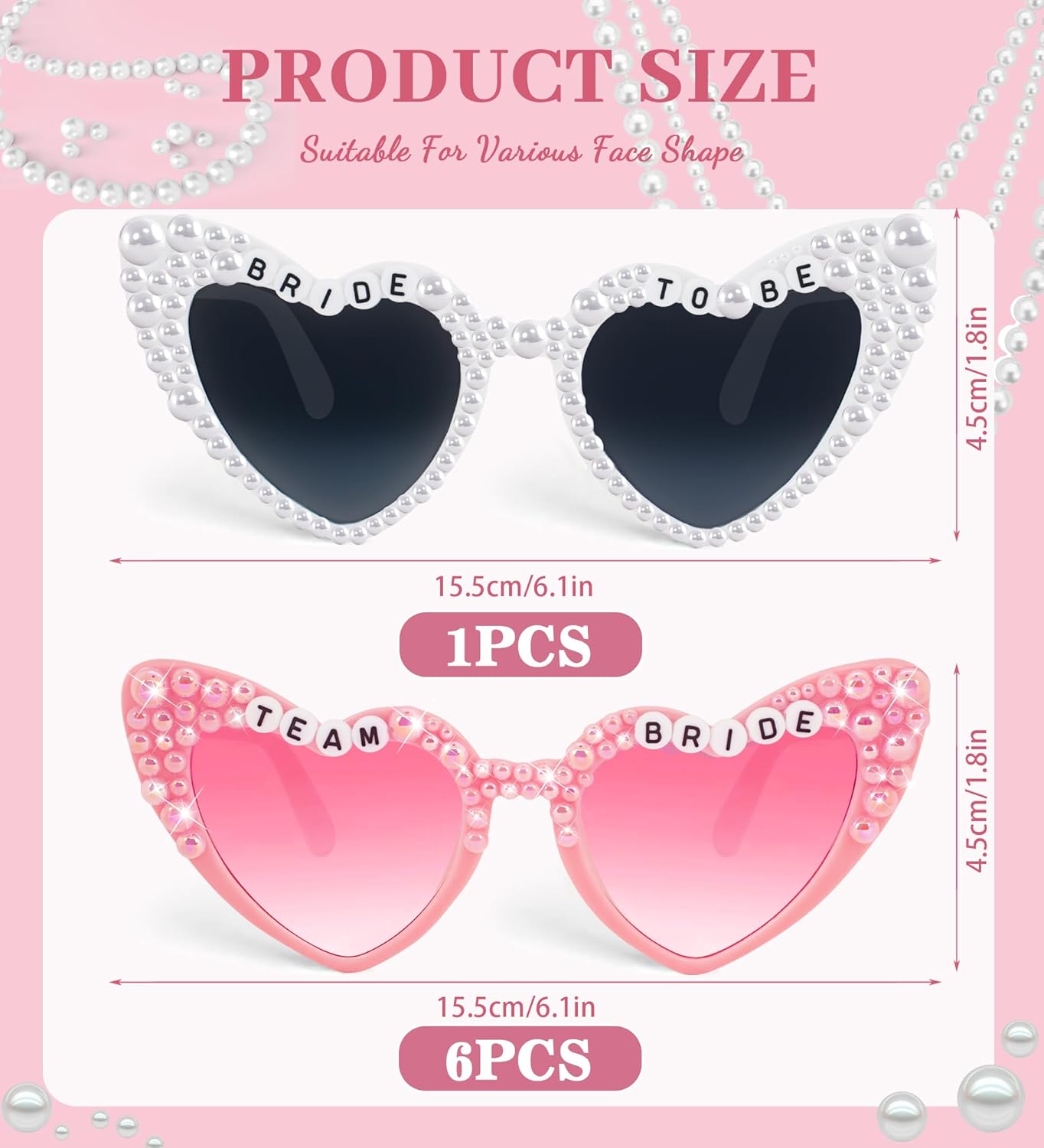 7PCS Bachelorette Sunglasses for Bride to Be, Bride Glasses for Bridal Shower, Bride to Be Gift, Bachelorette Accessories
